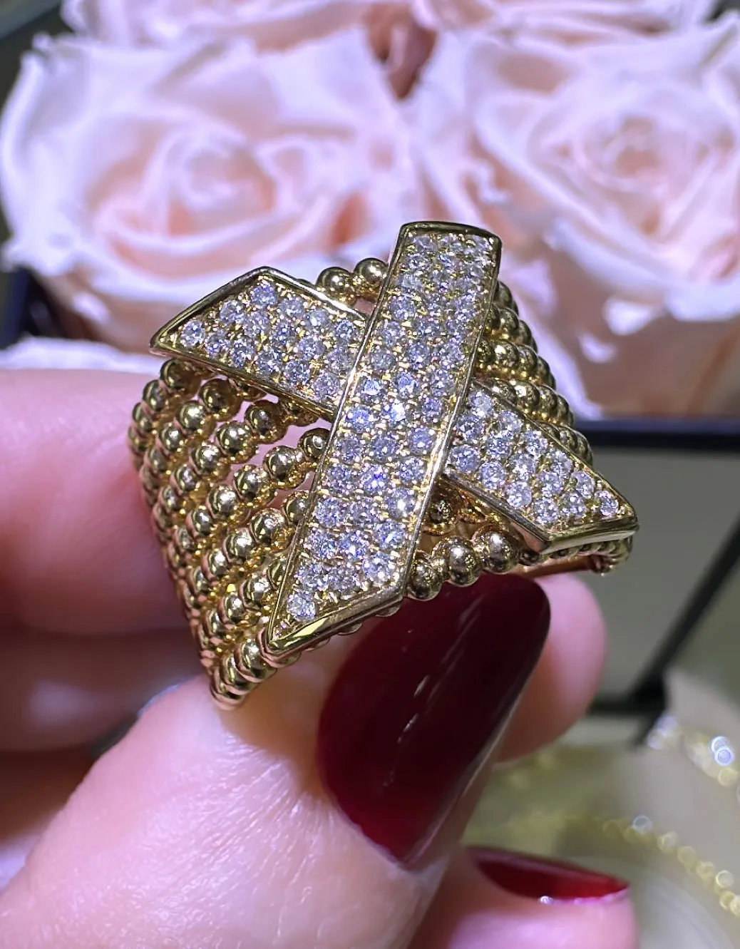 0.43ct t.w. Seven Row beaded Gold And Diamond Statement Ring