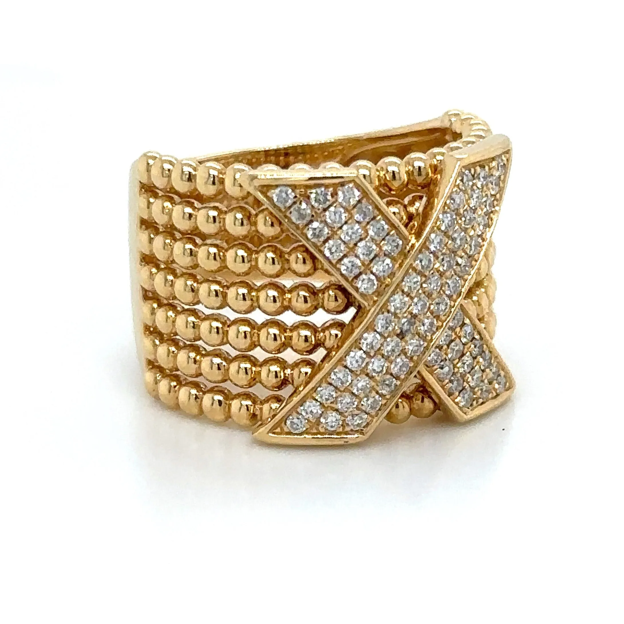 0.43ct t.w. Seven Row beaded Gold And Diamond Statement Ring