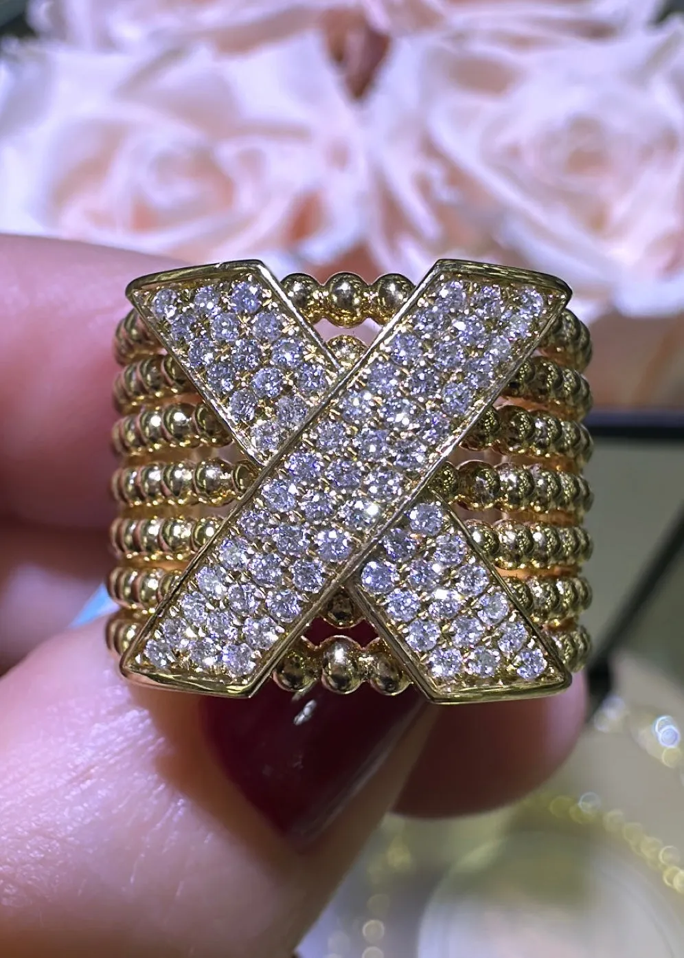 0.43ct t.w. Seven Row beaded Gold And Diamond Statement Ring