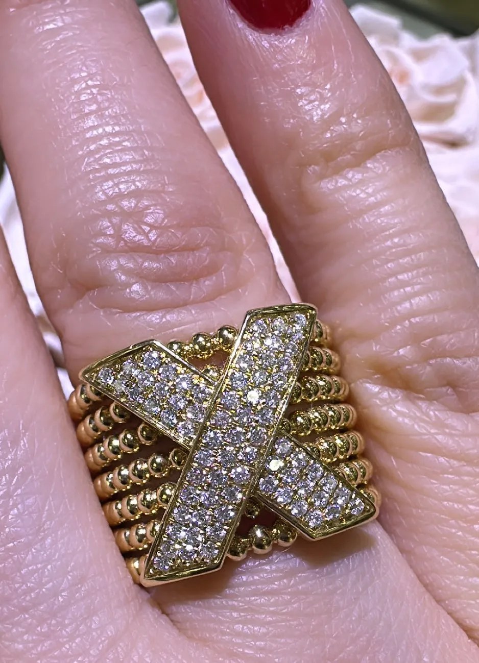 0.43ct t.w. Seven Row beaded Gold And Diamond Statement Ring