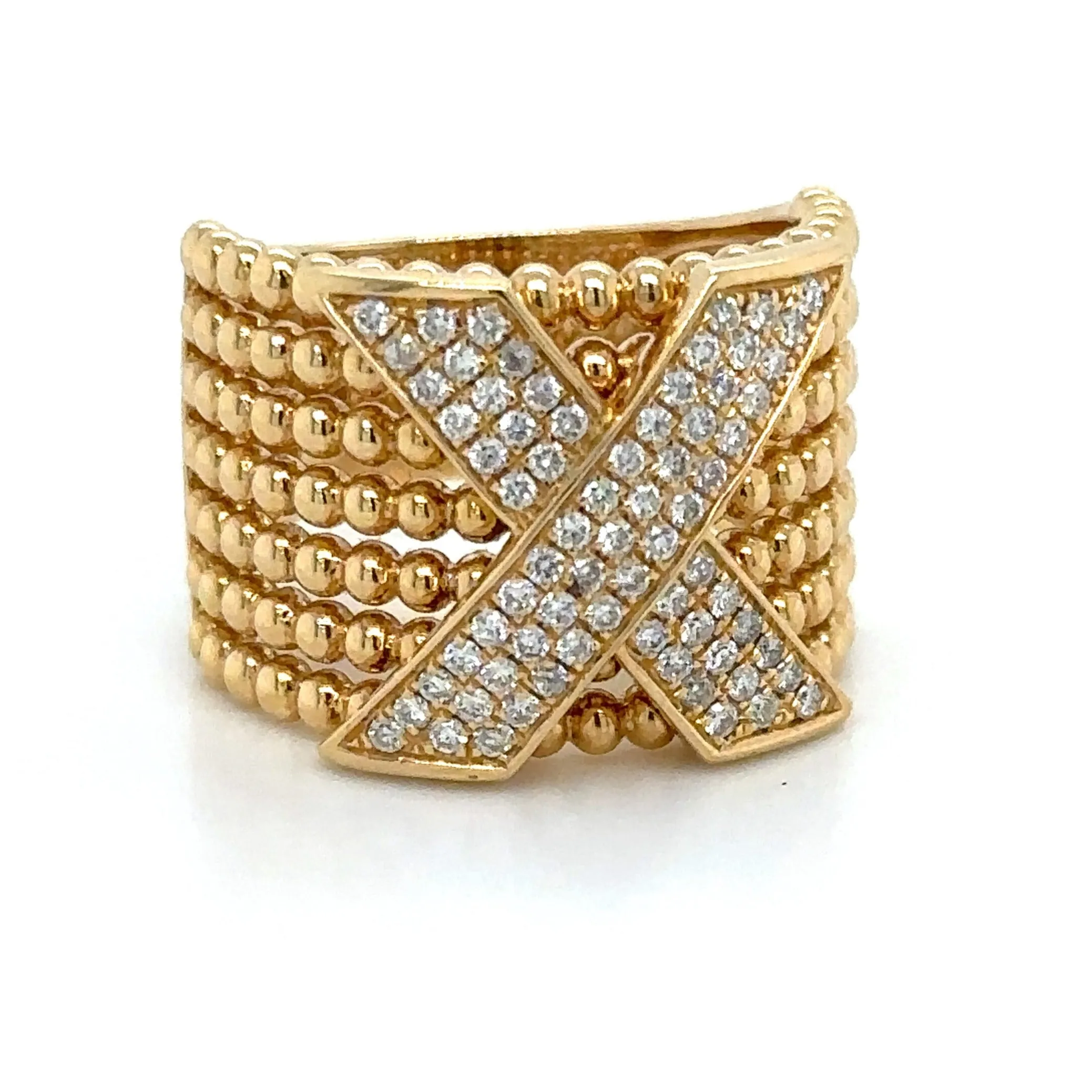 0.43ct t.w. Seven Row beaded Gold And Diamond Statement Ring
