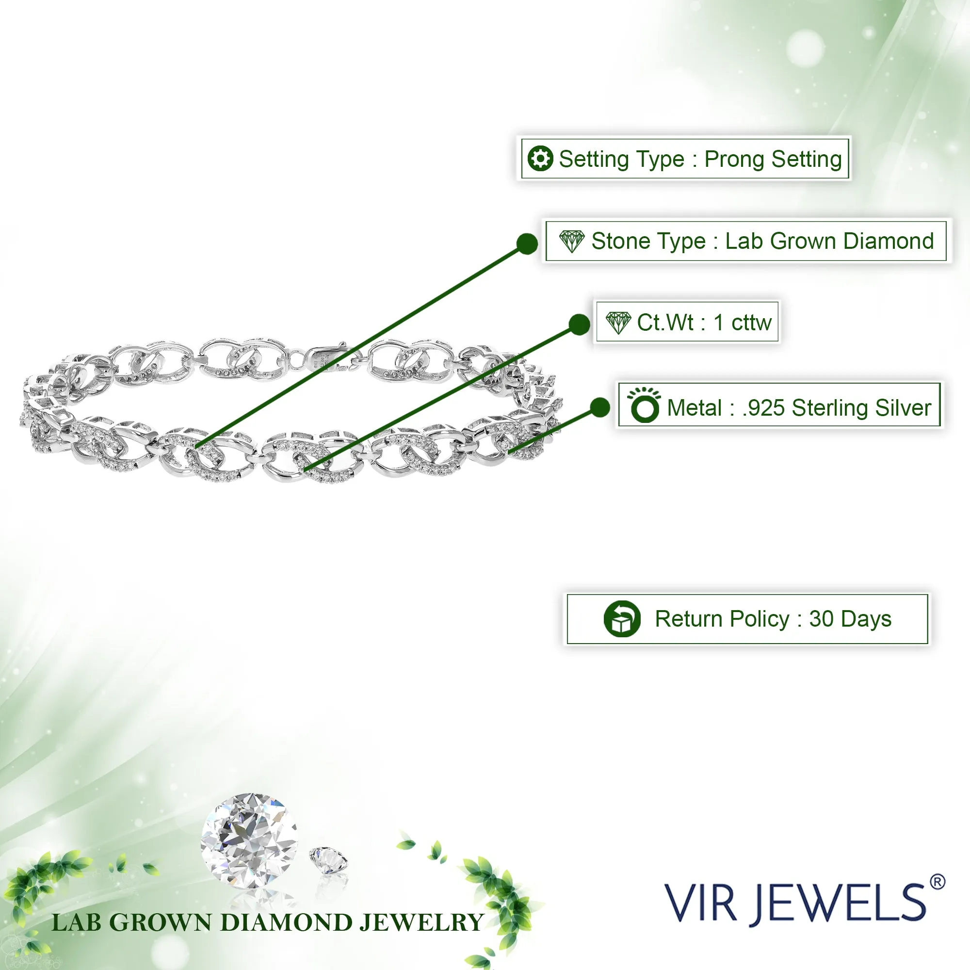 1 cttw Chain Lab Grown Diamond Tennis Bracelet in Sterling Silver