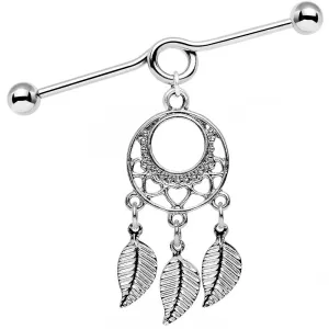 14 Gauge Natural Love Dreamcatcher Dangle Industrial Barbell 39mm