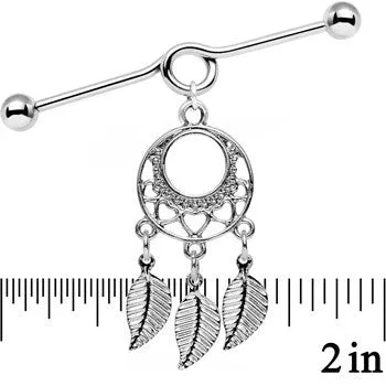 14 Gauge Natural Love Dreamcatcher Dangle Industrial Barbell 39mm
