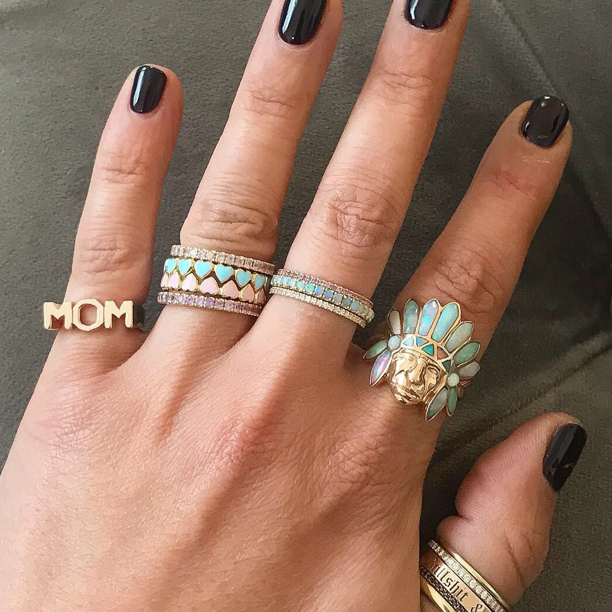 14K Gold Chief Head Ring ~ Opal