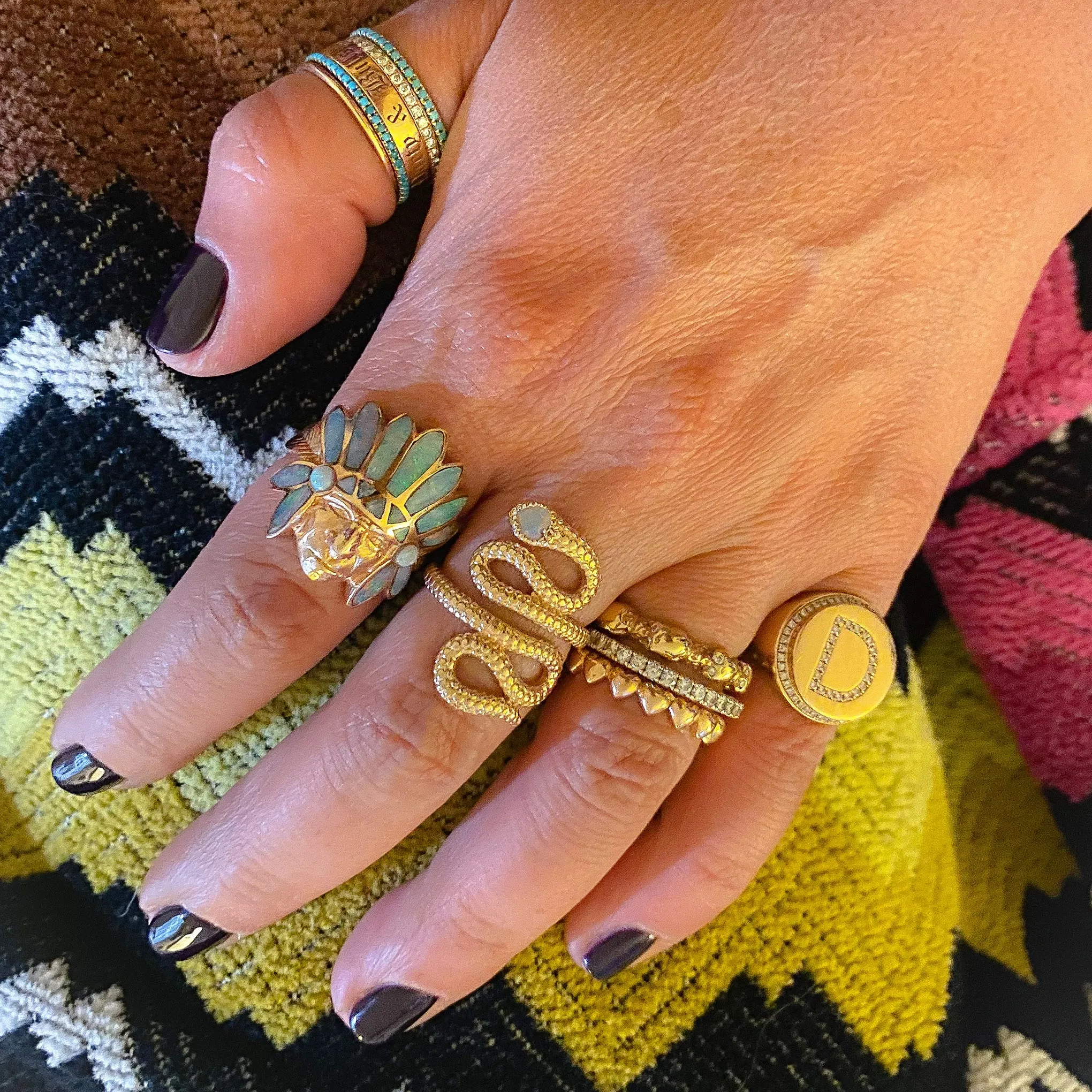 14K Gold Chief Head Ring ~ Opal