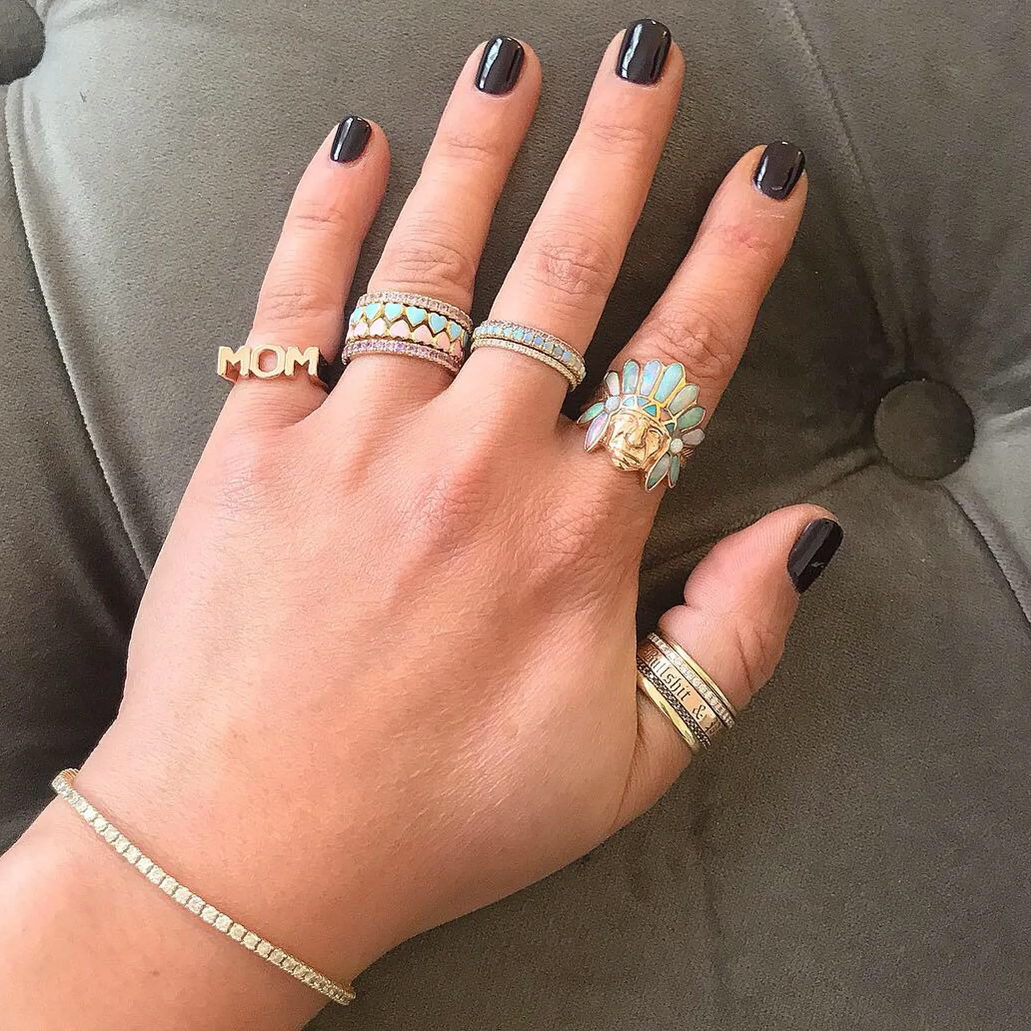 14K Gold Chief Head Ring ~ Opal