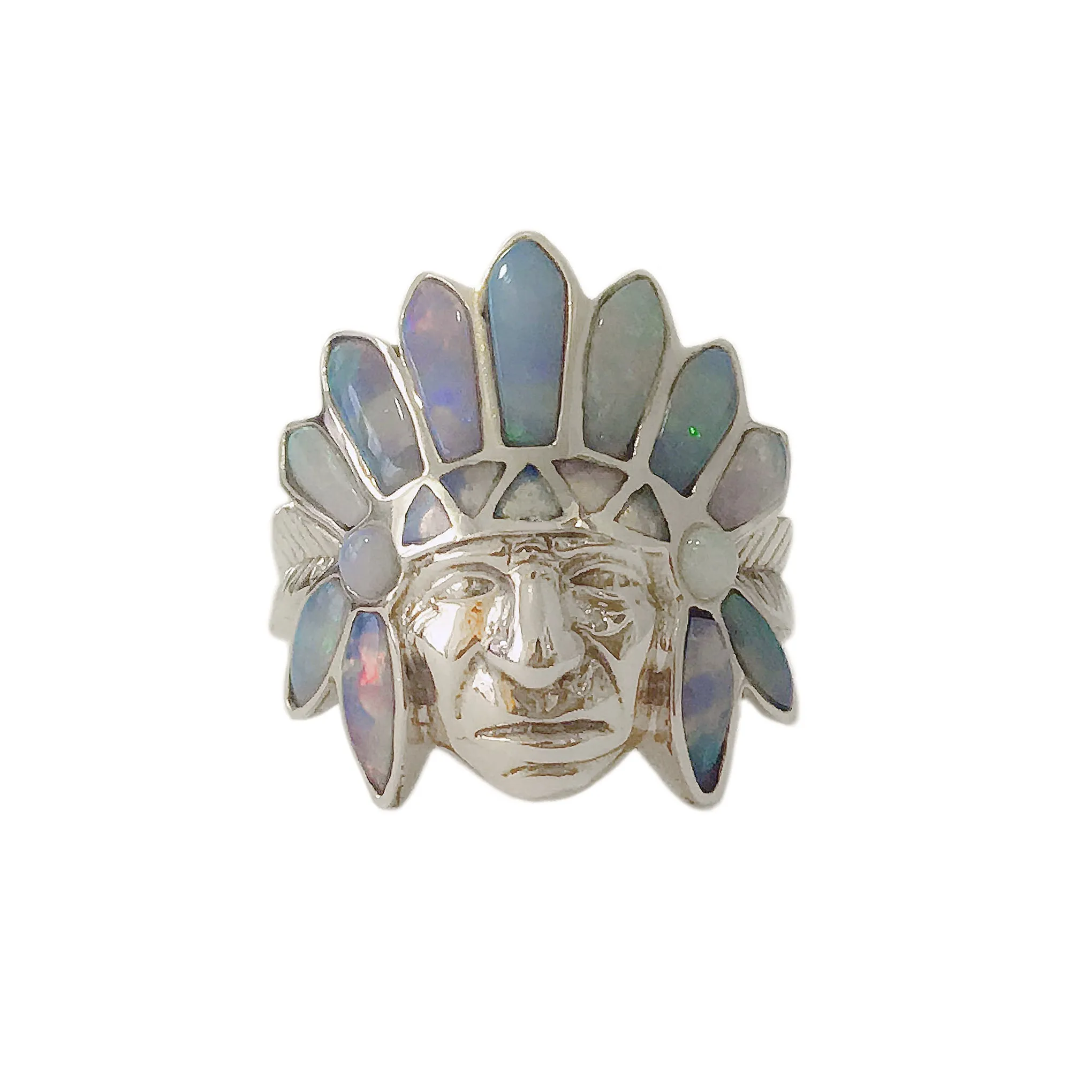 14K Gold Chief Head Ring ~ Opal