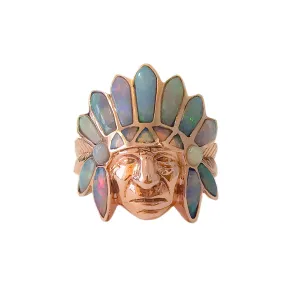 14K Gold Chief Head Ring ~ Opal