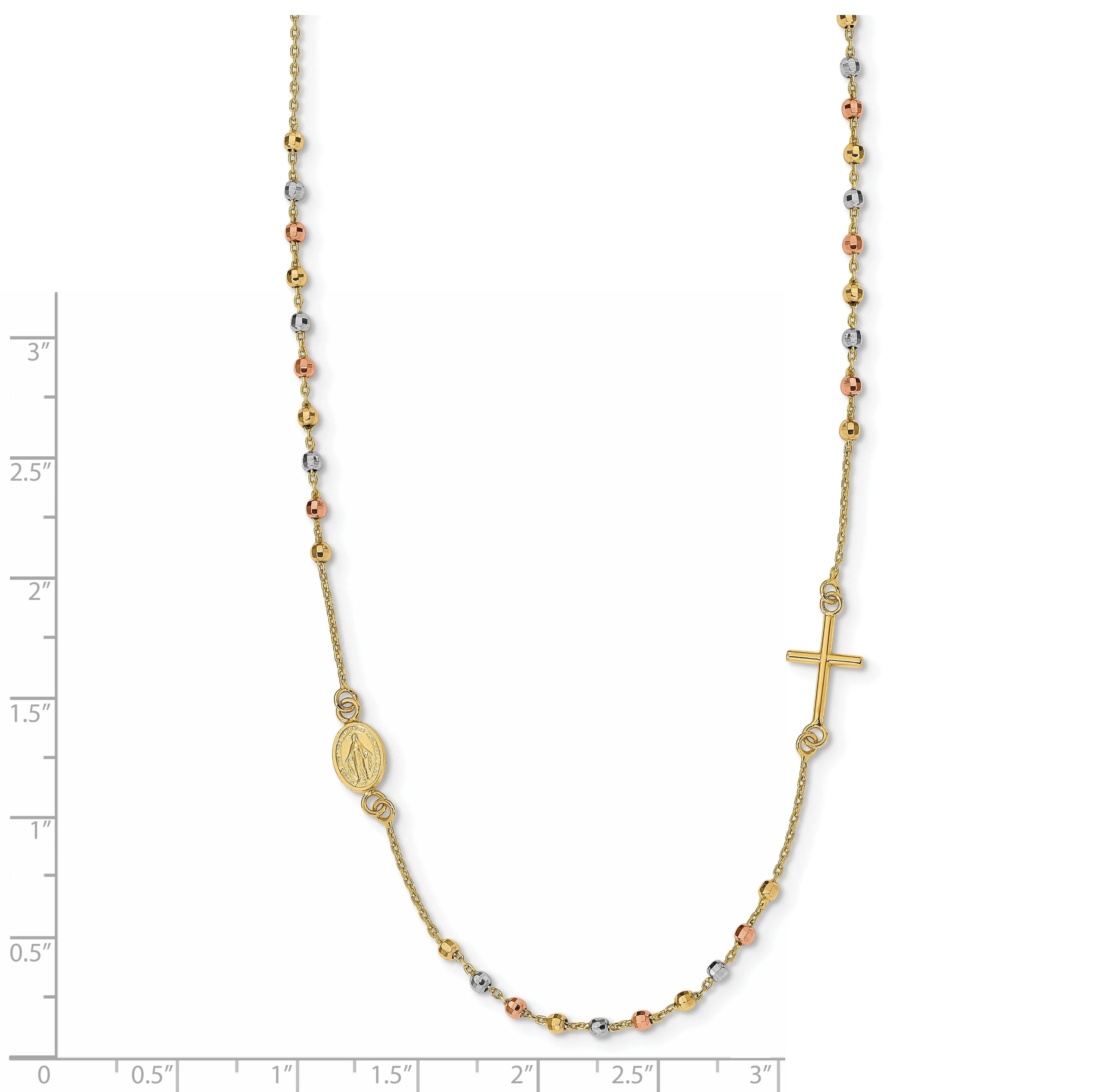 14k Tri Color Gold Sideway Cross Rosary Necklace
