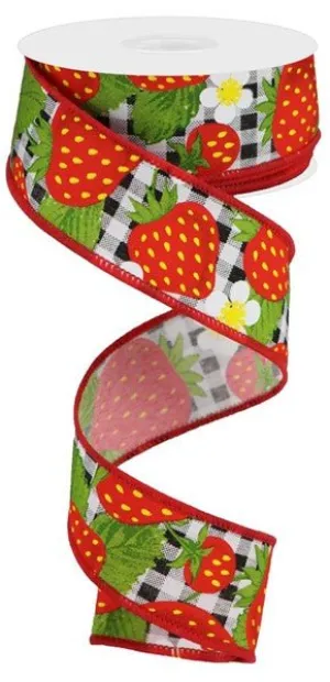 1.5" Strawberries On Check: Black, White, Red (10Yards) RGA1782X6