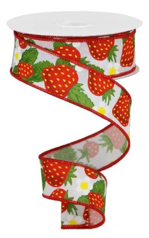 1.5" Strawberries On Royal: White, Yellow, Red, Green (10 Yards) RGA118327