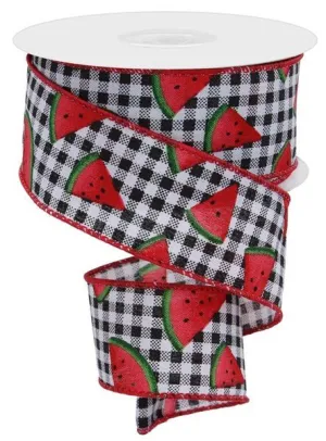 1.5" Watermelon Slice/Gingham: Black, White, Red, Green (10 Yards) RGE1062