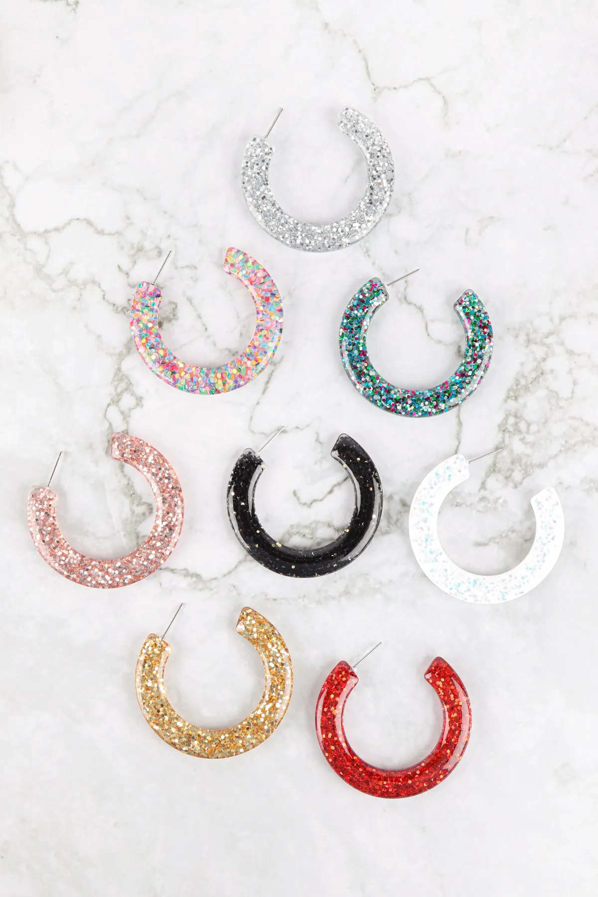 1.75" EPOXY GLITTER HOOP EARRINGS