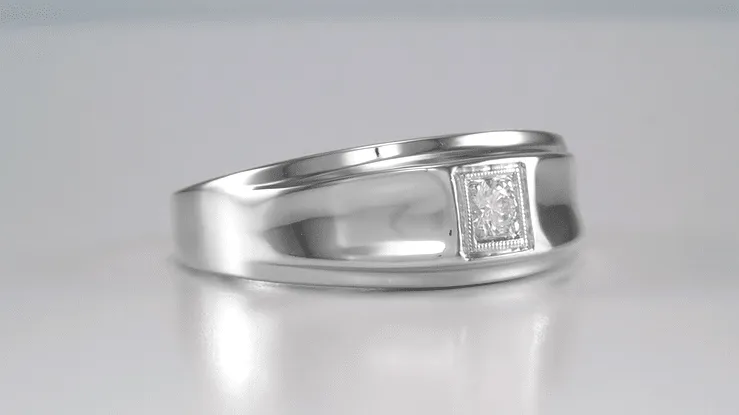 1950's Design Men's Mid Century Retro Moderne Diamond Ring in 14 Karat White Gold