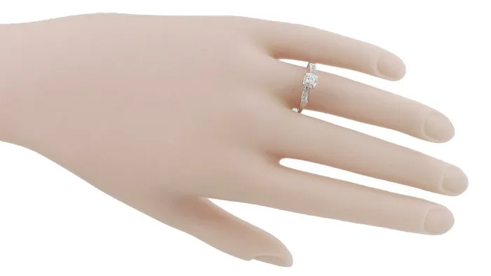 1960's Mid Century Modern Ribbons Vintage Diamond Enagement Ring in 14K White Gold
