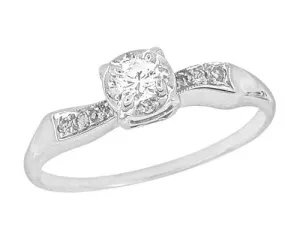 1960's Mid Century Modern Ribbons Vintage Diamond Enagement Ring in 14K White Gold