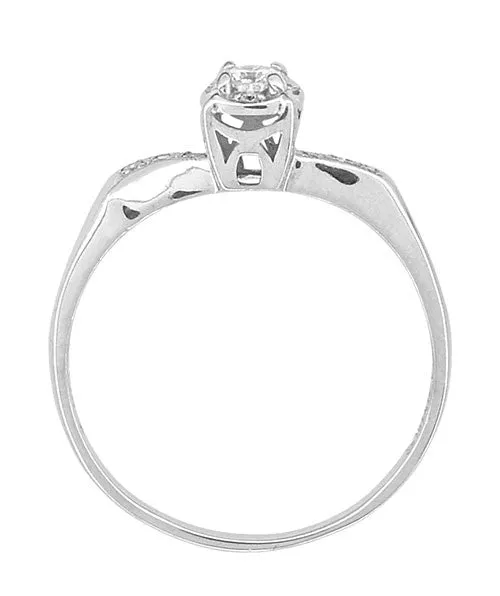 1960's Mid Century Modern Ribbons Vintage Diamond Enagement Ring in 14K White Gold