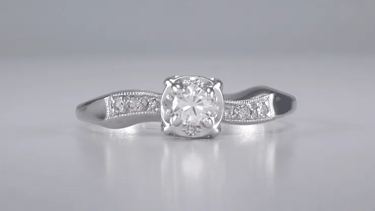 1960's Mid Century Modern Ribbons Vintage Diamond Enagement Ring in 14K White Gold