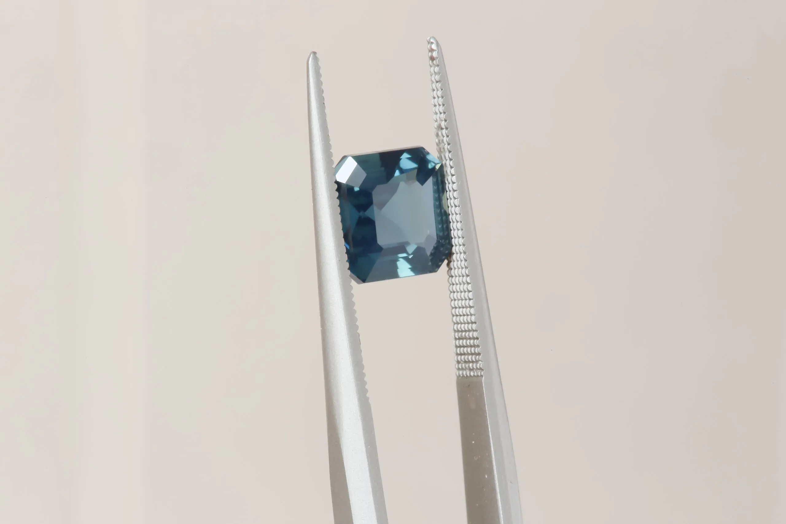 2.01 Carat Natural Teal Blue Opalescent Emerald Cut Sapphire