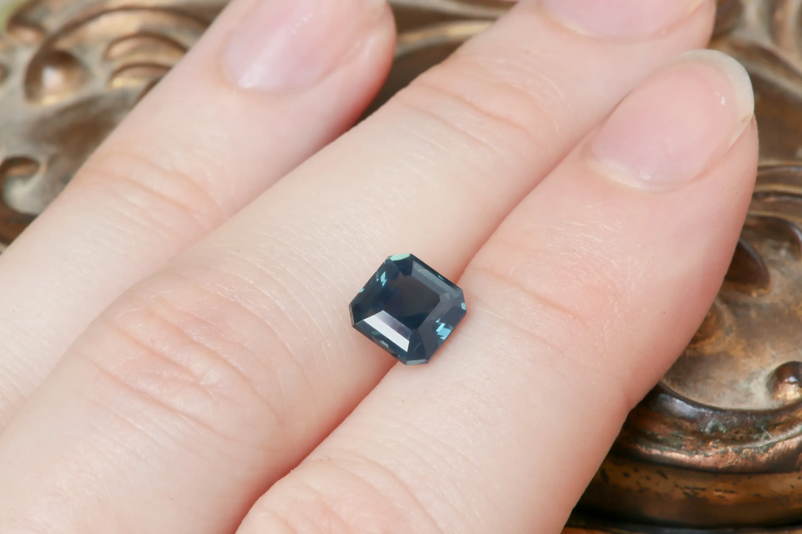 2.01 Carat Natural Teal Blue Opalescent Emerald Cut Sapphire