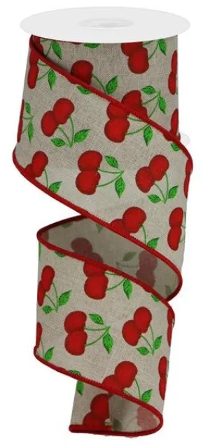2.5" Cherries On Royal: Light Natural, Red, Green (10 Yards) RGA1644CR