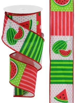 2.5" Watermelon Block/Faux Royal: White, Lt Pink, Green, Blk (10 Yards) RGC1142WT