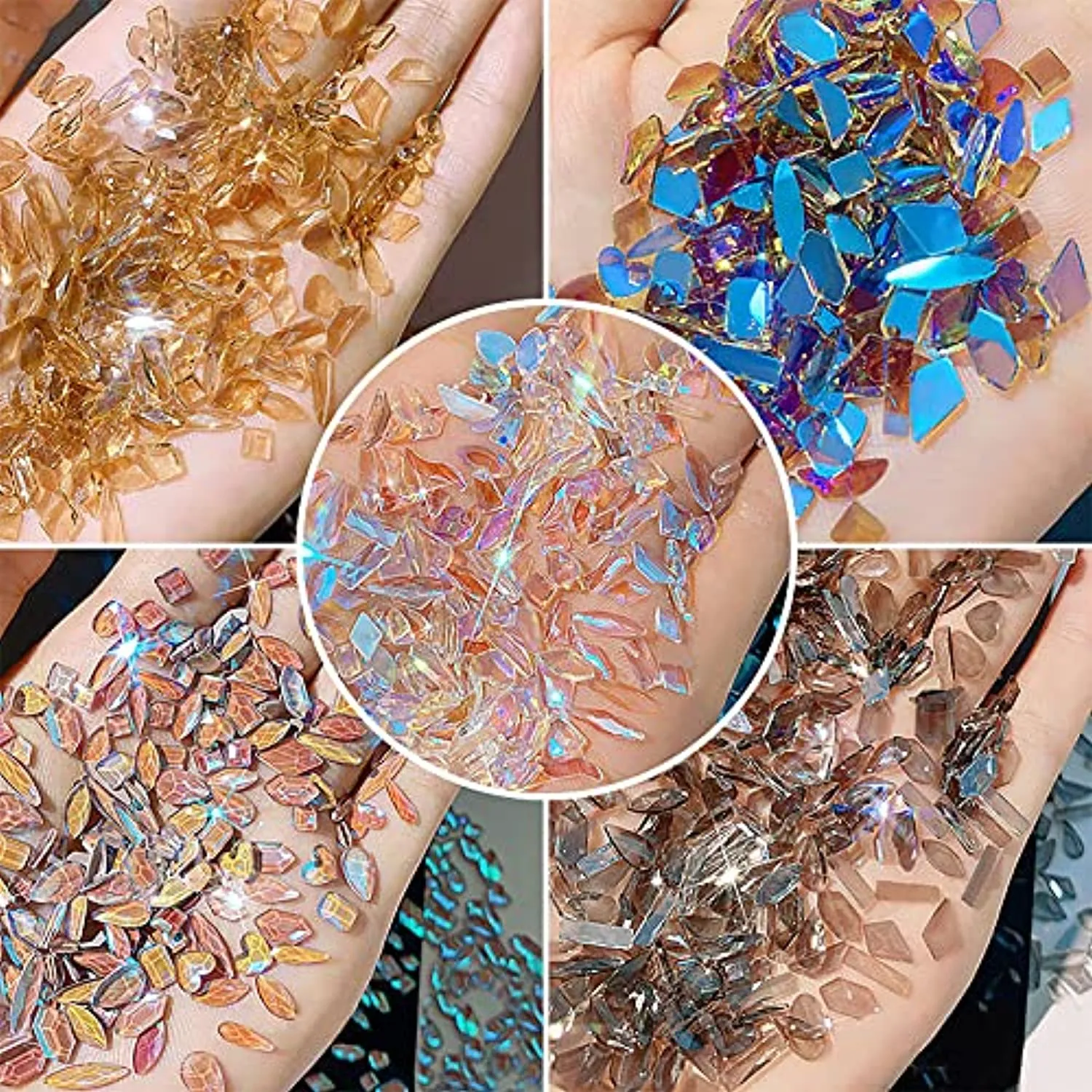 3D Nail art aurora rhinestones multi shape mix nail crystal crafts shiny nail art decoration DIY nail art design (100pcs mixed set) (Aurora)