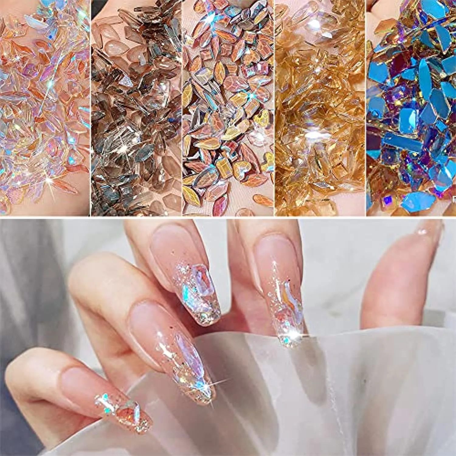 3D Nail art aurora rhinestones multi shape mix nail crystal crafts shiny nail art decoration DIY nail art design (100pcs mixed set) (Aurora)