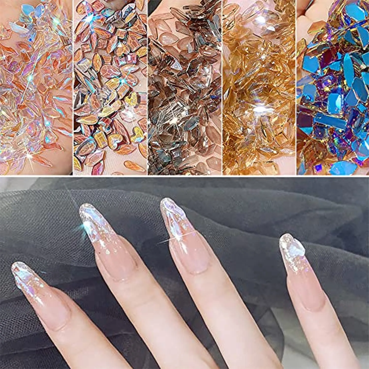 3D Nail art aurora rhinestones multi shape mix nail crystal crafts shiny nail art decoration DIY nail art design (100pcs mixed set) (Aurora)