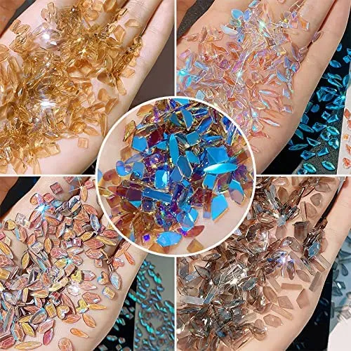 3D Nail art aurora rhinestones multi shape mix nail crystal crafts shiny nail art decoration DIY nail art design (100pcs mixed set) (Aurora)