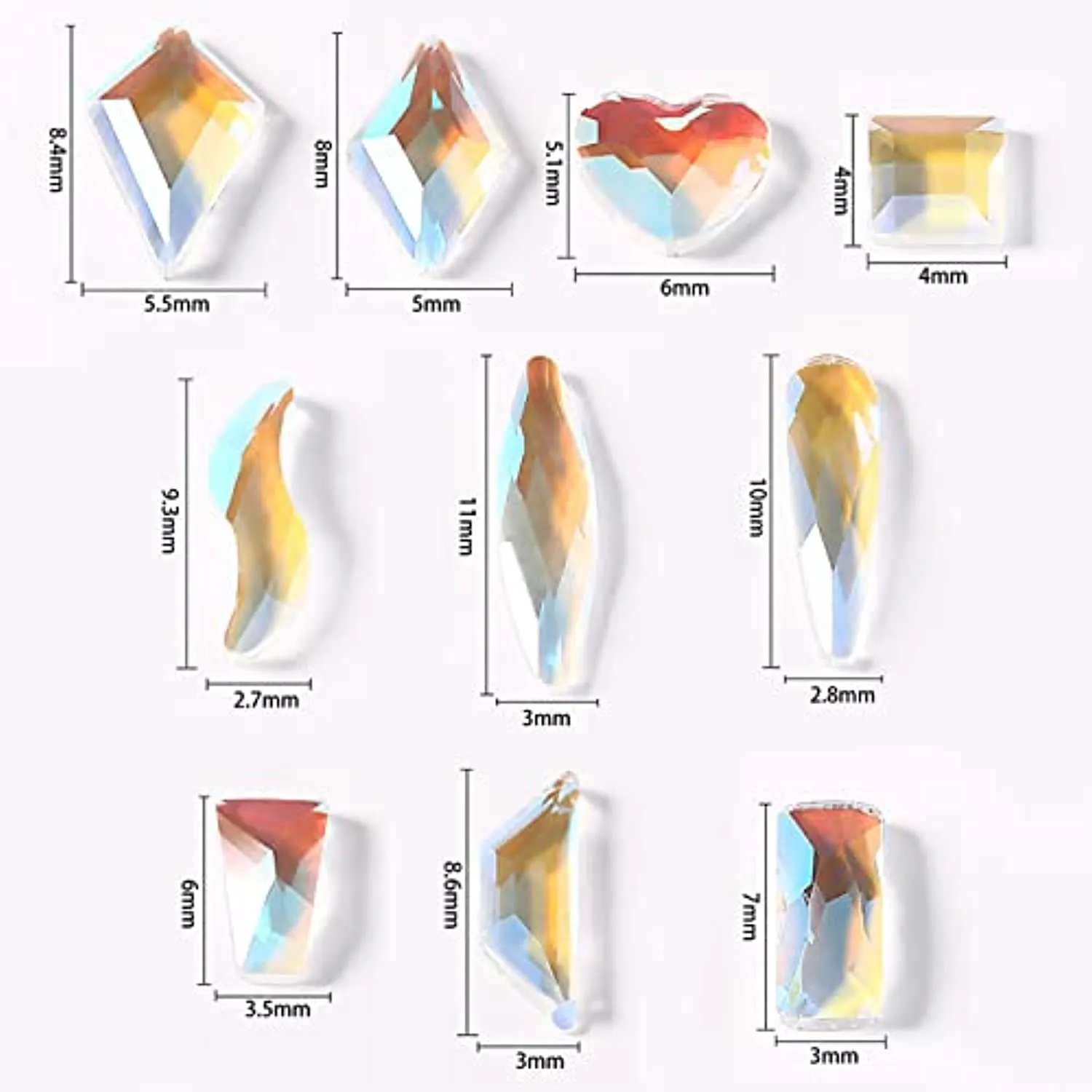 3D Nail art aurora rhinestones multi shape mix nail crystal crafts shiny nail art decoration DIY nail art design (100pcs mixed set) (Aurora)