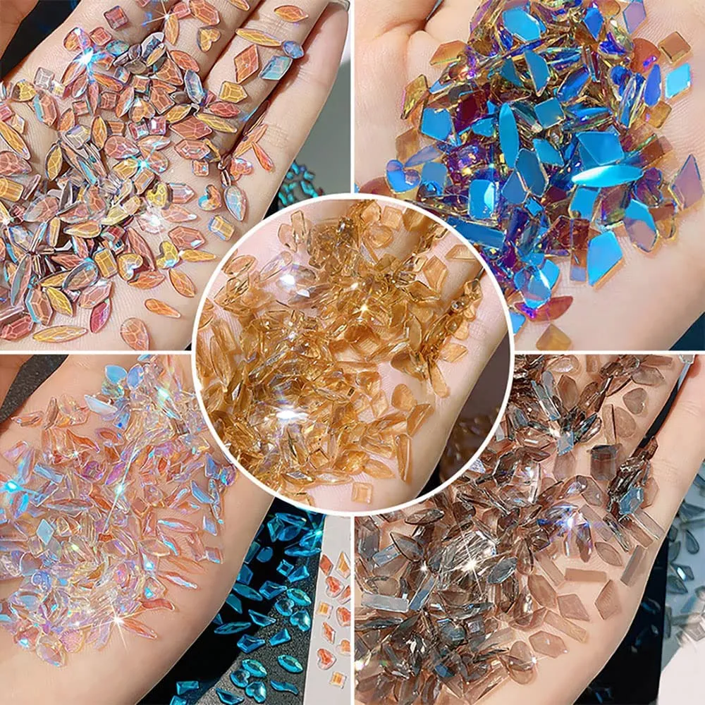 3D Nail art aurora rhinestones multi shape mix nail crystal crafts shiny nail art decoration DIY nail art design (100pcs mixed set) (Aurora)