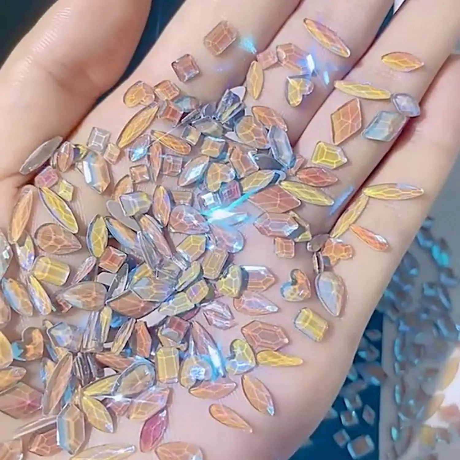 3D Nail art aurora rhinestones multi shape mix nail crystal crafts shiny nail art decoration DIY nail art design (100pcs mixed set) (Aurora)