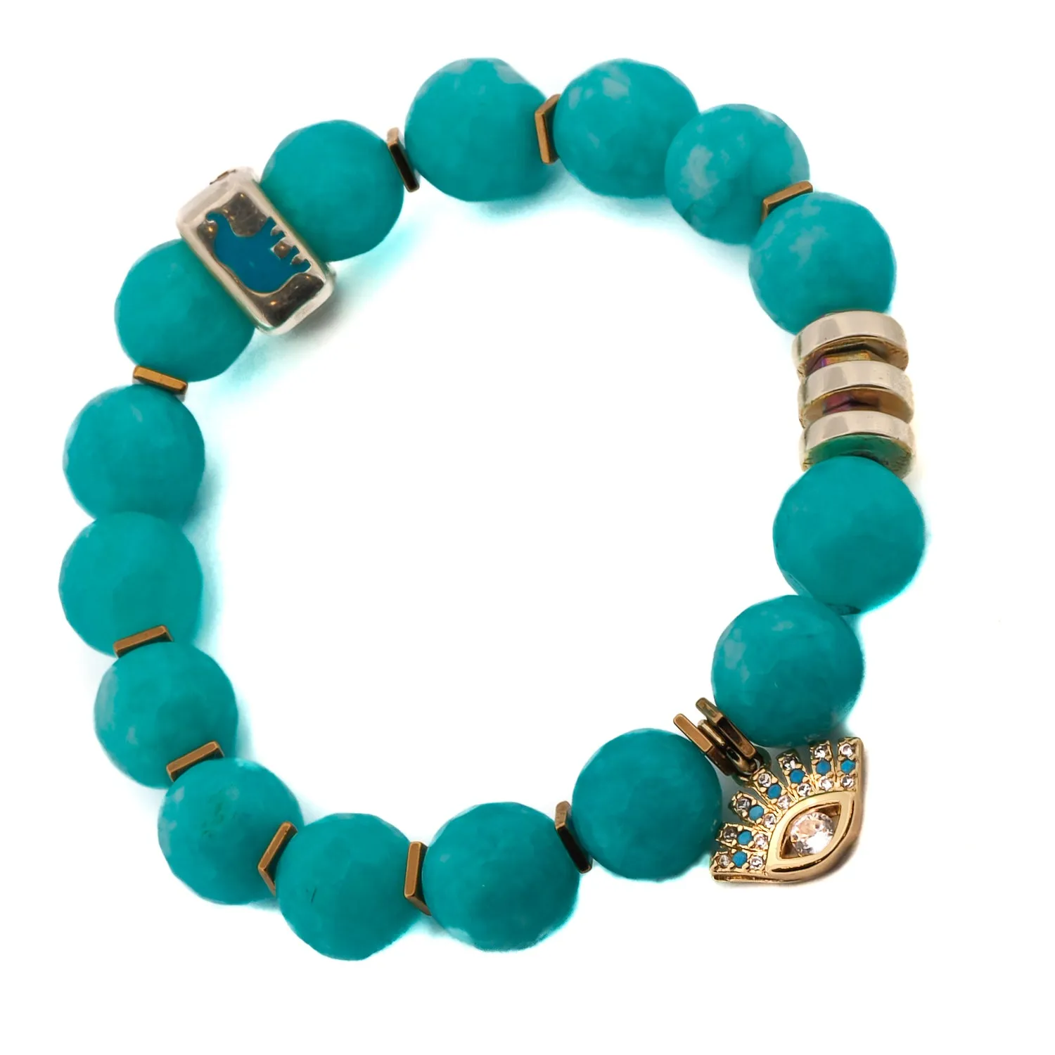 Amazonite Stone Diamond Evil Eye Charm Beaded Bracelet