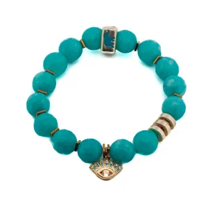Amazonite Stone Diamond Evil Eye Charm Beaded Bracelet