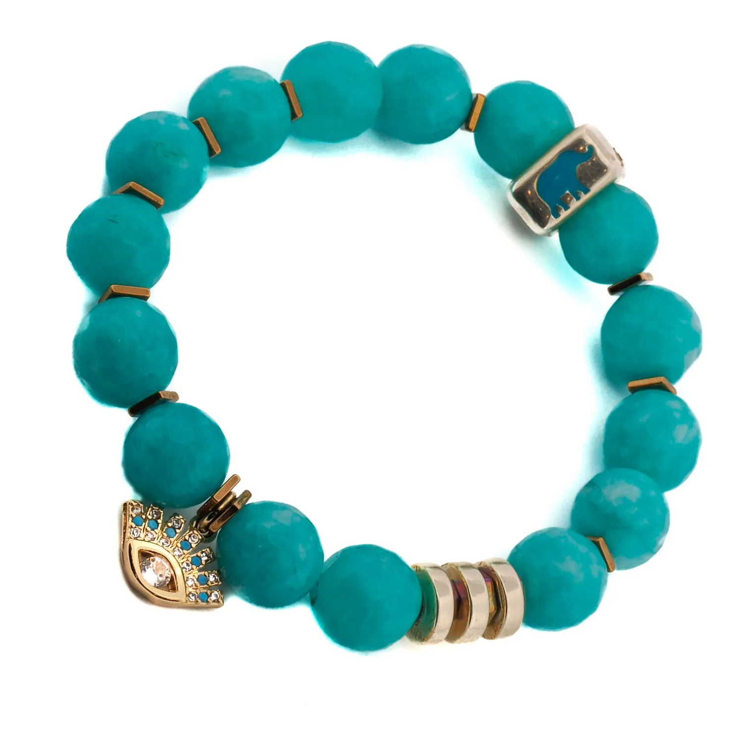 Amazonite Stone Diamond Evil Eye Charm Beaded Bracelet