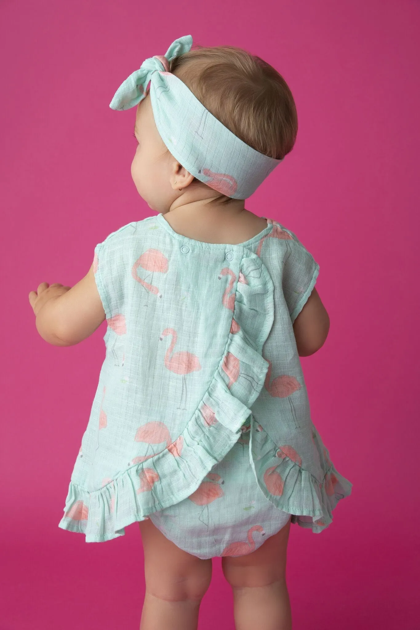 Angel Dear Flamingo Muslin Ruffle Back Top & Bloomer Set