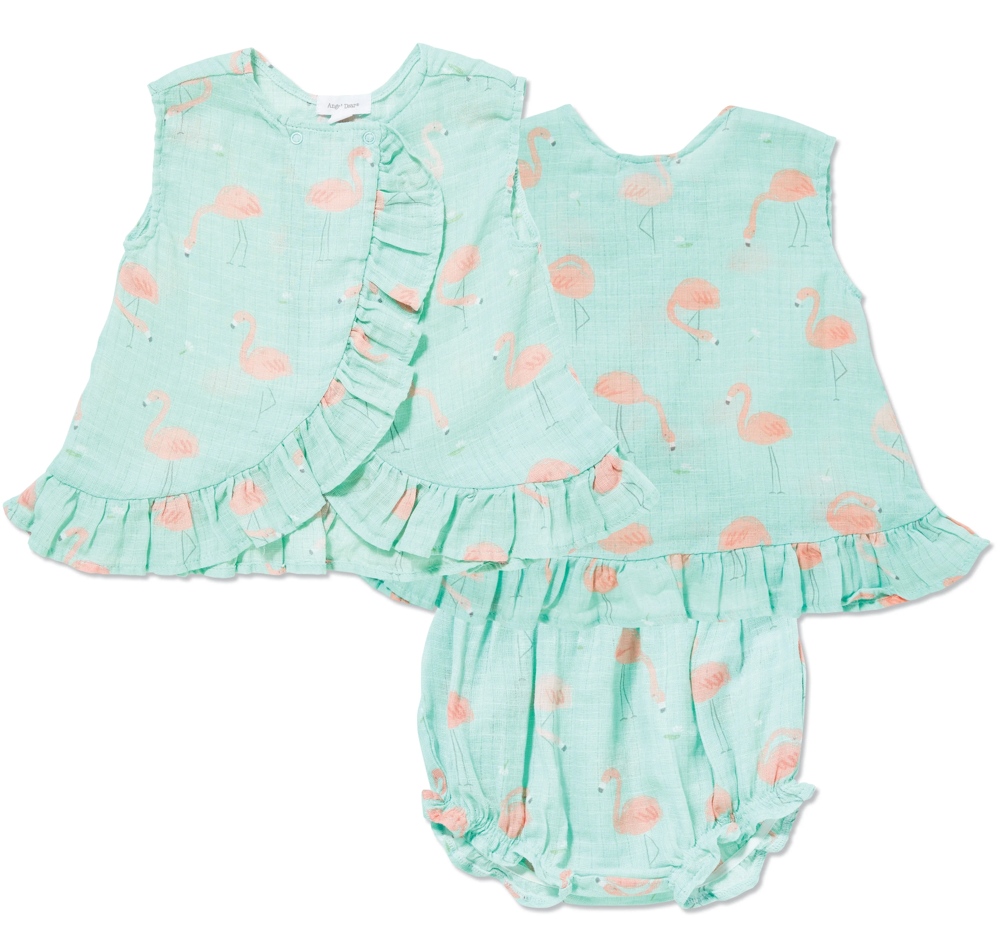Angel Dear Flamingo Muslin Ruffle Back Top & Bloomer Set