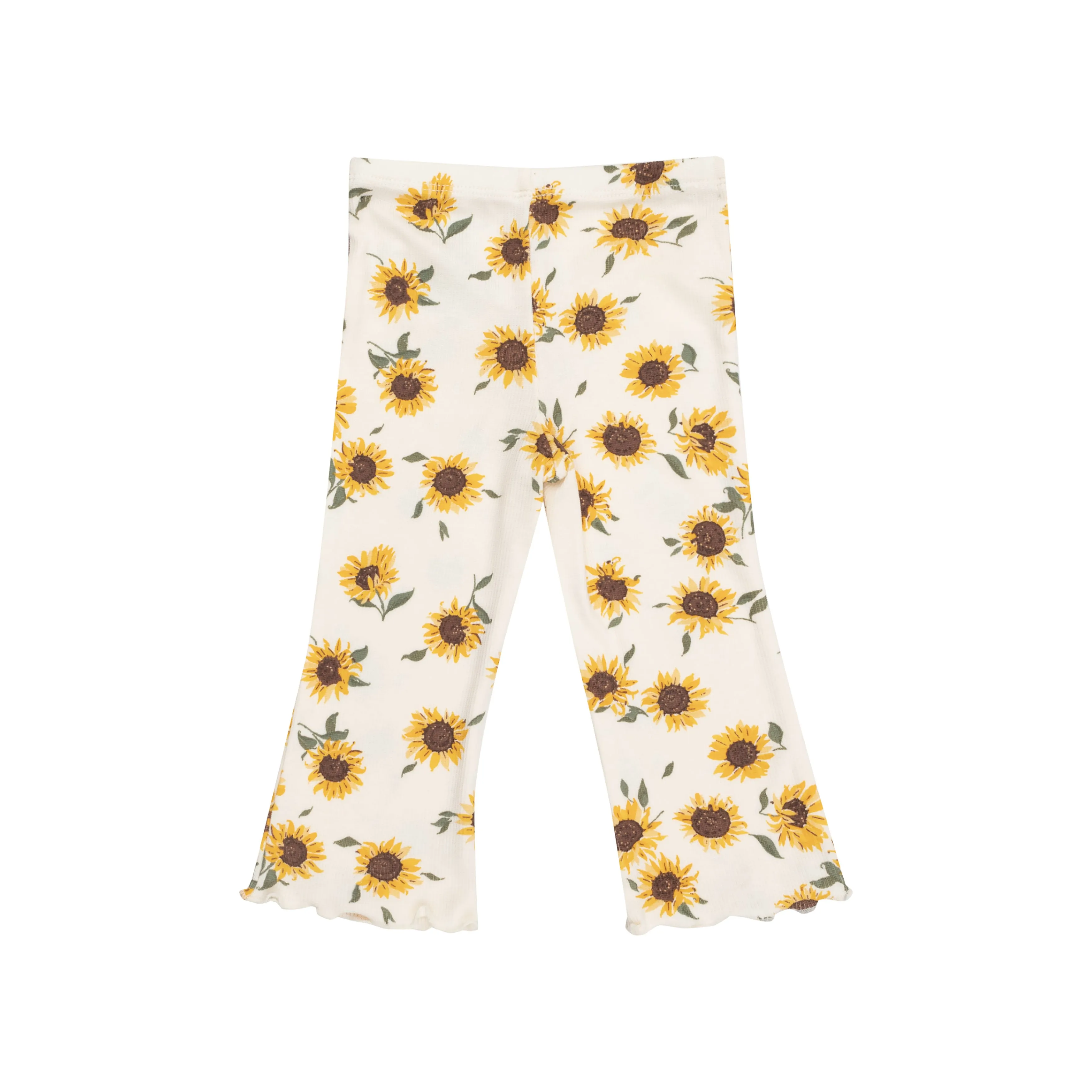 Angel Dear Ruffle Shoulder Waffle Shirt w/Flare Pant Set - Ribbed Baby Sunflowers