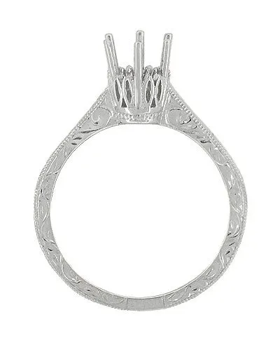 Art Deco 1/3 Carat Crown Filigree Scrolls Engagement Ring Setting in 14K or 18K White Gold