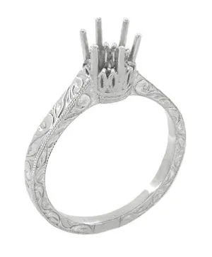 Art Deco 1/3 Carat Crown Filigree Scrolls Engagement Ring Setting in 14K or 18K White Gold