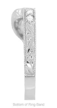 Art Deco Diamond Engraved Wheat Wedding Band in Platinum - Rounded Contoured