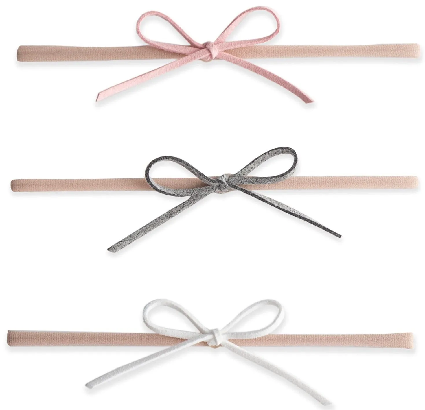 Baby Bling 3 Pack Suede Cord Headband Set-Pink/Grey/White