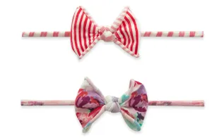 Baby Bling Floral Stripe 2 Pack Mini Print Skinny Headband Set
