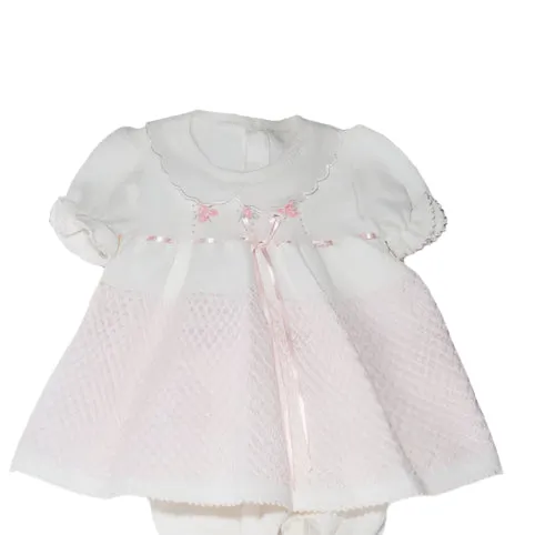 Baby Girls Ivory & Pink Knit Dress Set with Bloomers Newborn
