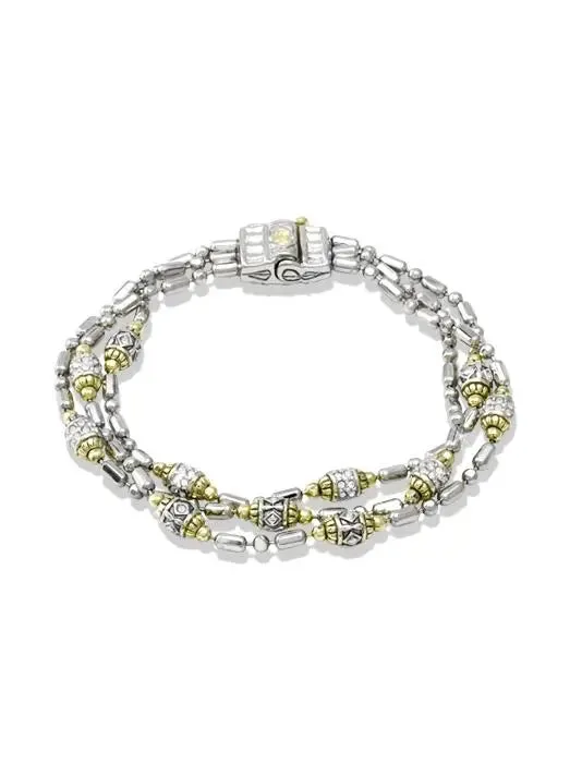 Beaded Collection - Pavé Triple Strand Bracelet