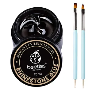 Beetles 15ml Nail Art Rhinestone Glue Gel Clear No Wipe Adhesive Resin Gems Diamonds Jewelry Gel Nail Polish Decoration with 2 Dual-Purpose Brush Pen