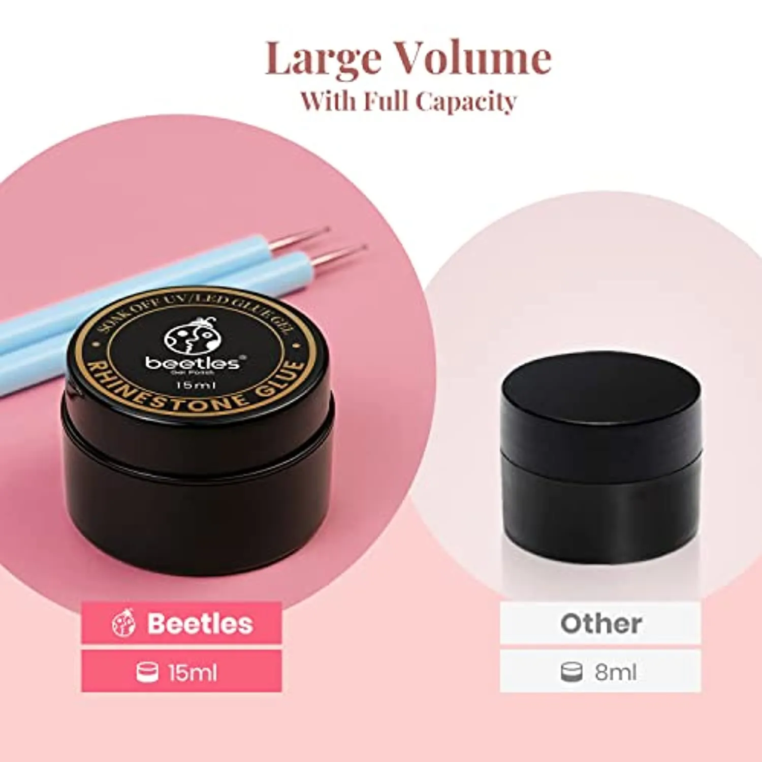Beetles 15ml Nail Art Rhinestone Glue Gel Clear No Wipe Adhesive Resin Gems Diamonds Jewelry Gel Nail Polish Decoration with 2 Dual-Purpose Brush Pen