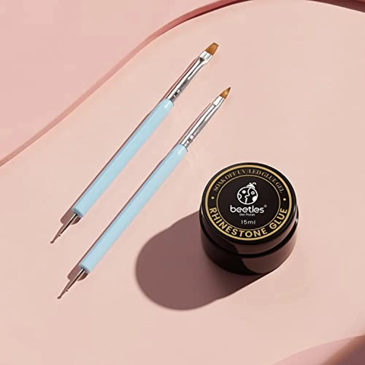 Beetles 15ml Nail Art Rhinestone Glue Gel Clear No Wipe Adhesive Resin Gems Diamonds Jewelry Gel Nail Polish Decoration with 2 Dual-Purpose Brush Pen